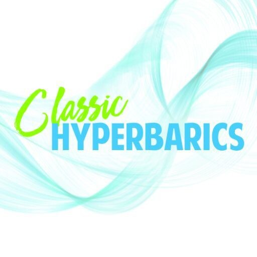 Logo of Classic Hyperbarics with blue and green text and abstract blue waves.