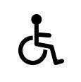A black wheelchair accessibility icon on a white background.