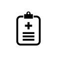 A black clipboard with a medical cross and lines.