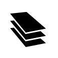 Black icon of three stacked rectangular sheets.