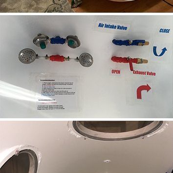 Different types of air intake valves displayed on a white board.